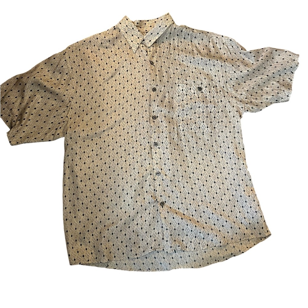 Vintage 90s Porcini Silk Shirt Mens L Tan Geometric Button Up Luxe Minimalist
